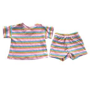 HANNA ANDERSSON Pink Stripe Terrycloth Shorts Set Size 6 -12 month